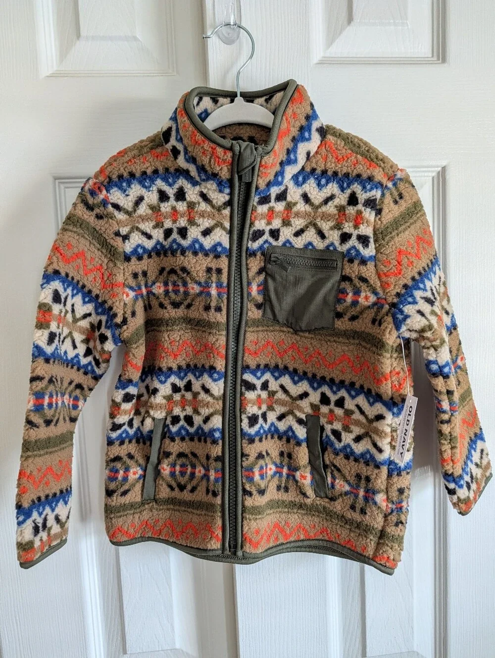 NWT Sz 4T Old Navy Toddler Sherpa Zip Jacket Fleece Warm Fair Isle Southwestern